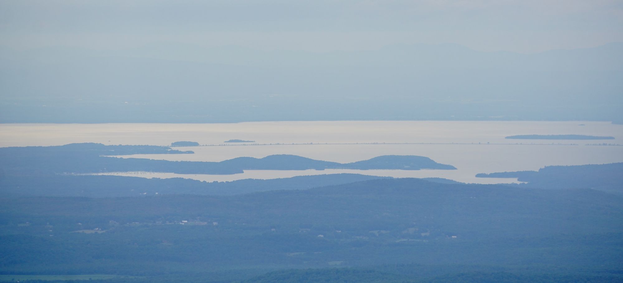 Lake Champlain in the distance from the summit of Mount Mansfield.