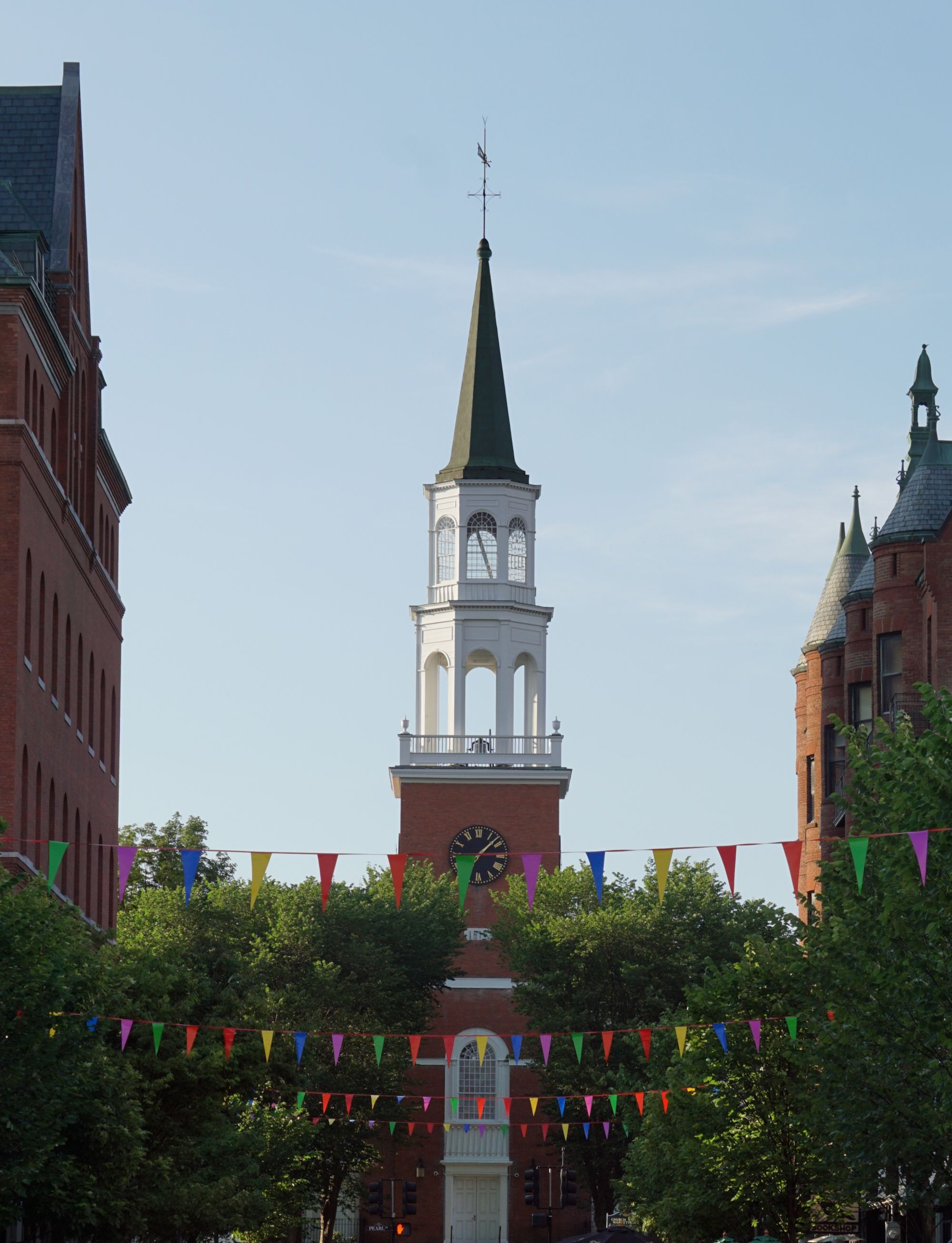 One of Burlington's iconic sights, the Masonic Building in the city's downtown district.